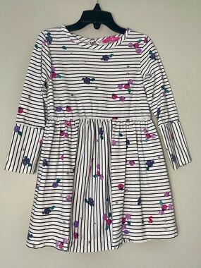 Joules Striped Berry Print Long Sleeve Cotton Dress